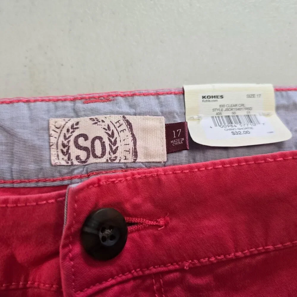 So Jean Shorts Juniors 17 Dark Pink Chino Style Cuffed NWT